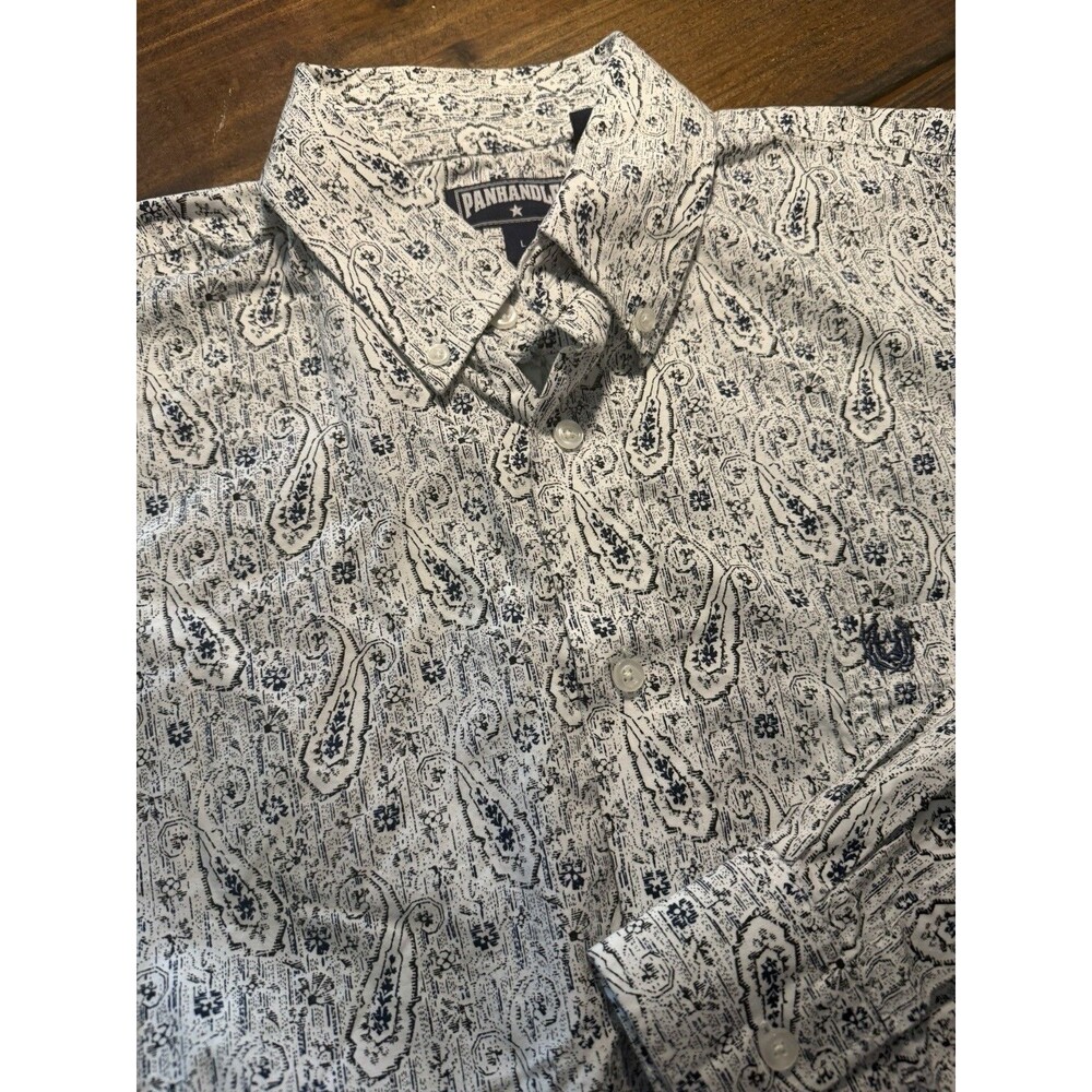 Panhandle Shirt Mens Large White Paisley Long Sleeve Button Front Cotton Western